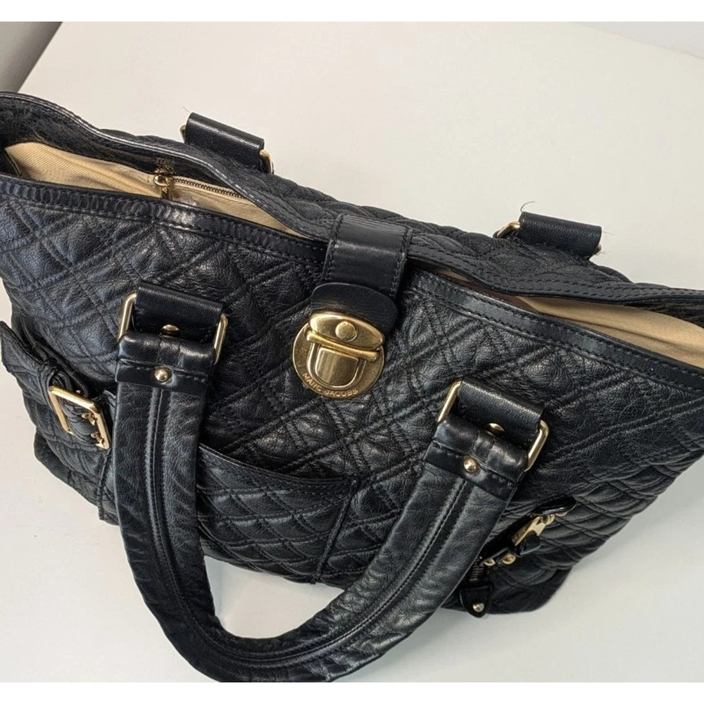 Vintage Marc Jacobs Italy Calfskin Leather Quilted Ursula Tote Shoulder Bag Y2K - Picture 7 of 16